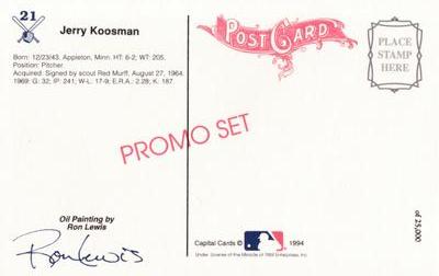 1994 Ron Lewis 1969 New York Mets 25th Anniversary Postcards #21 Jerry Koosman Back
