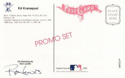 1994 Ron Lewis 1969 New York Mets 25th Anniversary Postcards #22 Ed Kranepool Back