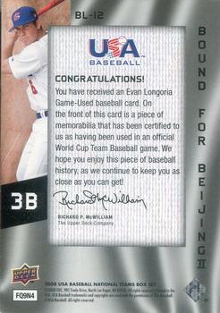 2008 Upper Deck USA Baseball Box Set - Bound for Beijing II The Letters #BL-12 Evan Longoria Back