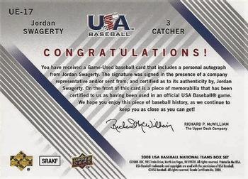 2008 Upper Deck USA Baseball Box Set - Junior National Team Signature Jersey Blue #UE-17 Jordan Swagerty Back