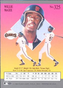 1991 Ultra #325 Willie McGee Back