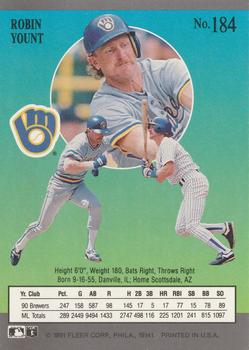1991 Ultra #184 Robin Yount Back