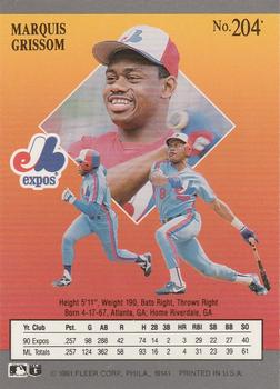 1991 Ultra #204 Marquis Grissom Back