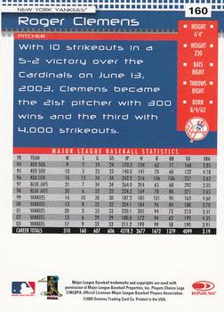 2004 Donruss #160 Roger Clemens Back
