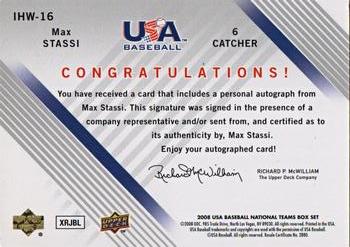2008 Upper Deck USA Baseball Box Set - Youth National Team In His Own Words Signatures #YI-16 Max Stassi Back