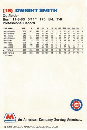 1991 Marathon Oil Chicago Cubs #NNO Dwight Smith Back