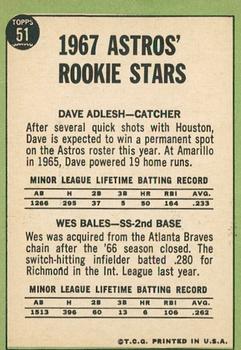 2016 Topps Heritage - 50th Anniversary Buybacks #51 Astros 1967 Rookie Stars (Dave Adlesh / Wes Bales) Back