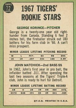 2016 Topps Heritage - 50th Anniversary Buybacks #72 Tigers 1967 Rookie Stars (George Korince / Tom Matchick) Back