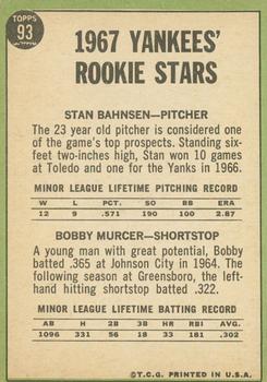 2016 Topps Heritage - 50th Anniversary Buybacks #93 Yankees 1967 Rookie Stars (Stan Bahnsen / Bobby Murcer) Back