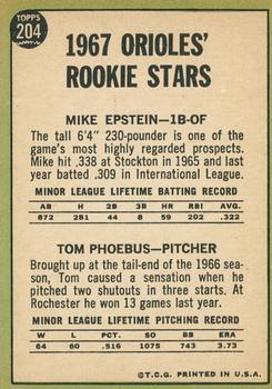 2016 Topps Heritage - 50th Anniversary Buybacks #204 Orioles 1967 Rookie Stars (Mike Epstein / Tom Phoebus) Back