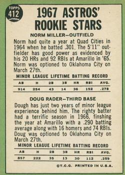 2016 Topps Heritage - 50th Anniversary Buybacks #412 Astros 1967 Rookie Stars (Norm Miller / Doug Rader) Back