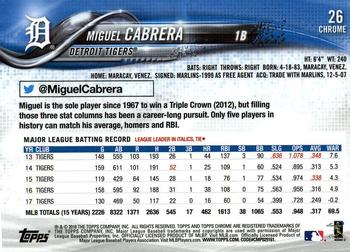 2018 Topps Chrome #26 Miguel Cabrera Back