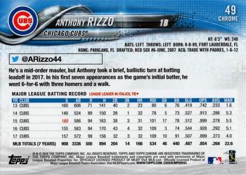 2018 Topps Chrome #49 Anthony Rizzo Back