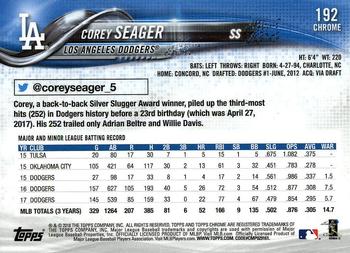 2018 Topps Chrome #192 Corey Seager Back
