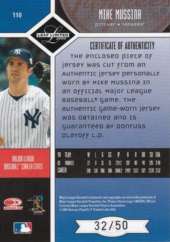 2004 Leaf Limited - Threads Jersey Number #110 Mike Mussina Back