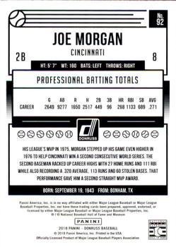 2018 Donruss - Gold Press Proof #92 Joe Morgan Back