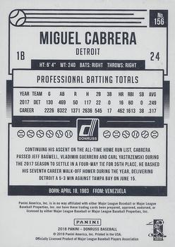 2018 Donruss - Mother's Day Ribbon #156 Miguel Cabrera Back