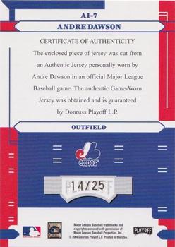 2004 Playoff Absolute Memorabilia - Absolutely Ink Spectrum #AI-7 Andre Dawson Back