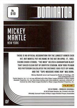 2018 Donruss - Dominators #D10 Mickey Mantle Back
