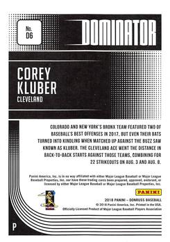 2018 Donruss - Dominators Gold #D6 Corey Kluber Back