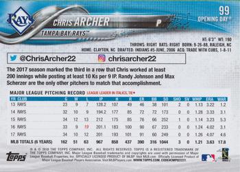 2018 Topps Opening Day - Opening Day Edition Blue Foil #99 Chris Archer Back
