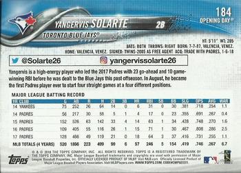 2018 Topps Opening Day - Opening Day Edition Blue Foil #184 Yangervis Solarte Back