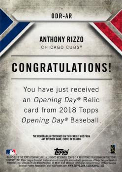2018 Topps Opening Day - Opening Day Relics #ODR-AR Anthony Rizzo Back