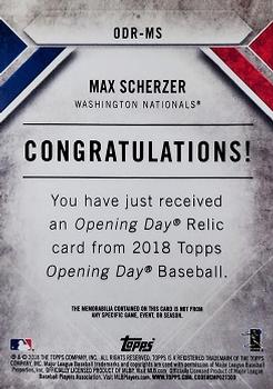 2018 Topps Opening Day - Opening Day Relics #ODR-MS Max Scherzer Back