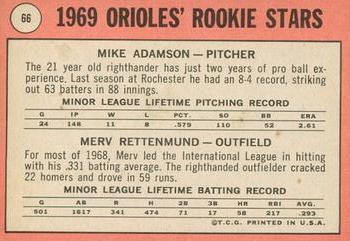 2018 Topps Heritage - 50th Anniversary Buybacks #66 Orioles 1969 Rookie Stars (Mike Adamson / Merv Rettenmund) Back