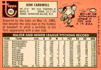2018 Topps Heritage - 50th Anniversary Buybacks #193 Don Cardwell Back