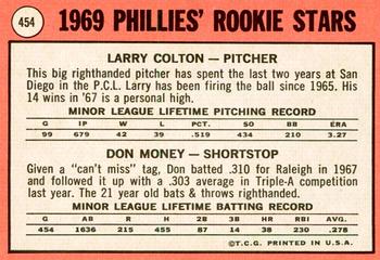 2018 Topps Heritage - 50th Anniversary Buybacks #454 Phillies 1969 Rookie Stars (Larry Colton / Don Money) Back