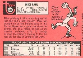 2018 Topps Heritage - 50th Anniversary Buybacks #537 Mike Paul Back