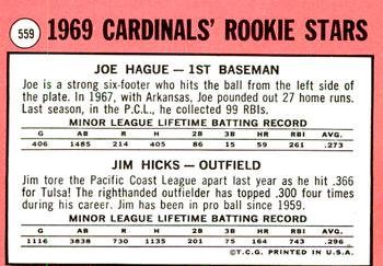 2018 Topps Heritage - 50th Anniversary Buybacks #559 Cardinals 1969 Rookie Stars Joe Hague / Jim Hicks Back