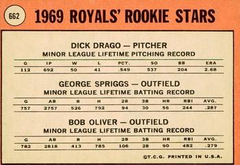 2018 Topps Heritage - 50th Anniversary Buybacks #662 Royals 1969 Rookie Stars Dick Drago/ George Spriggs/ Bob Oliver Back