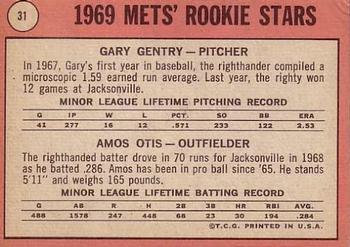 2018 Topps Heritage - 50th Anniversary Buybacks #31 Mets 1969 Rookie Stars Gary Gentry/ Amos Otis Back