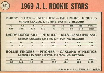 2018 Topps Heritage - 50th Anniversary Buybacks #597 American League 1969 Rookie Stars (Bob Floyd / Larry Burchart / Rollie Fingers) Back