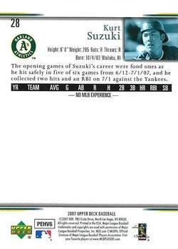 2007 Upper Deck Mercury News Oakland Athletics #28 Kurt Suzuki Back