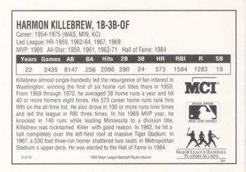 1995 MCI MLBPA Ambassadors of Baseball #6 Harmon Killebrew Back