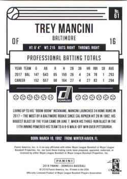 2018 Donruss - Career Stat Line #61 Trey Mancini Back