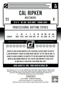 2018 Donruss - Career Stat Line #64 Cal Ripken Back