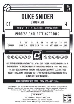 2018 Donruss - Career Stat Line #74 Duke Snider Back