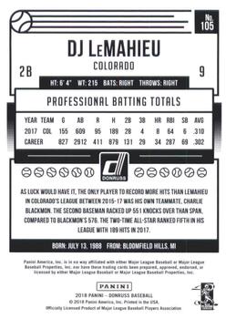 2018 Donruss - Career Stat Line #105 DJ LeMahieu Back