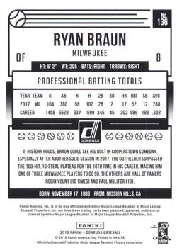 2018 Donruss - Career Stat Line #136 Ryan Braun Back