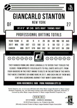 2018 Donruss - Career Stat Line #143 Giancarlo Stanton Back
