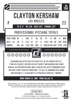 2018 Donruss - Career Stat Line #154 Clayton Kershaw Back