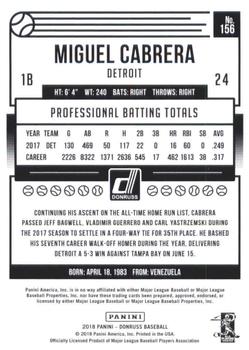 2018 Donruss - Career Stat Line #156 Miguel Cabrera Back