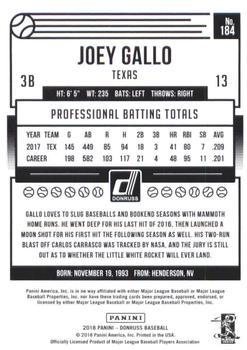 2018 Donruss - Career Stat Line #184 Joey Gallo Back