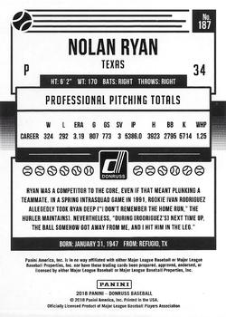2018 Donruss - Career Stat Line #187 Nolan Ryan Back