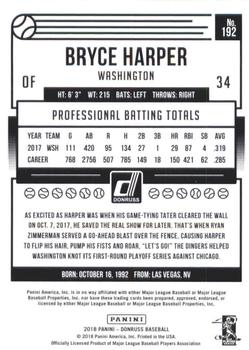 2018 Donruss - Career Stat Line #192 Bryce Harper Back