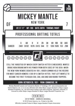 2018 Donruss - Career Stat Line #200 Mickey Mantle Back